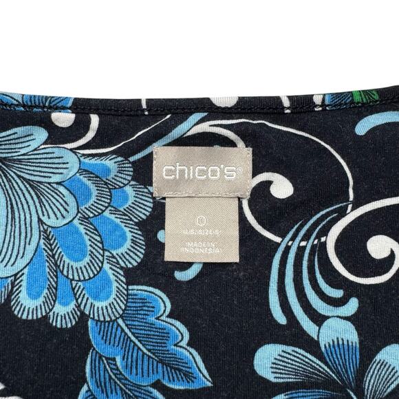 CHICOS Art Floral Tank Top in Black Blue Green Size Small (0) Sleeveless Rayon - Picture 6 of 9